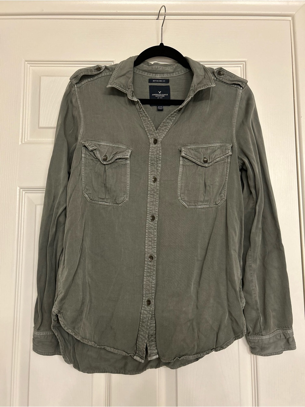 American Eagle Outfitters Olive Green Boyfriend Shirt (Bin A)